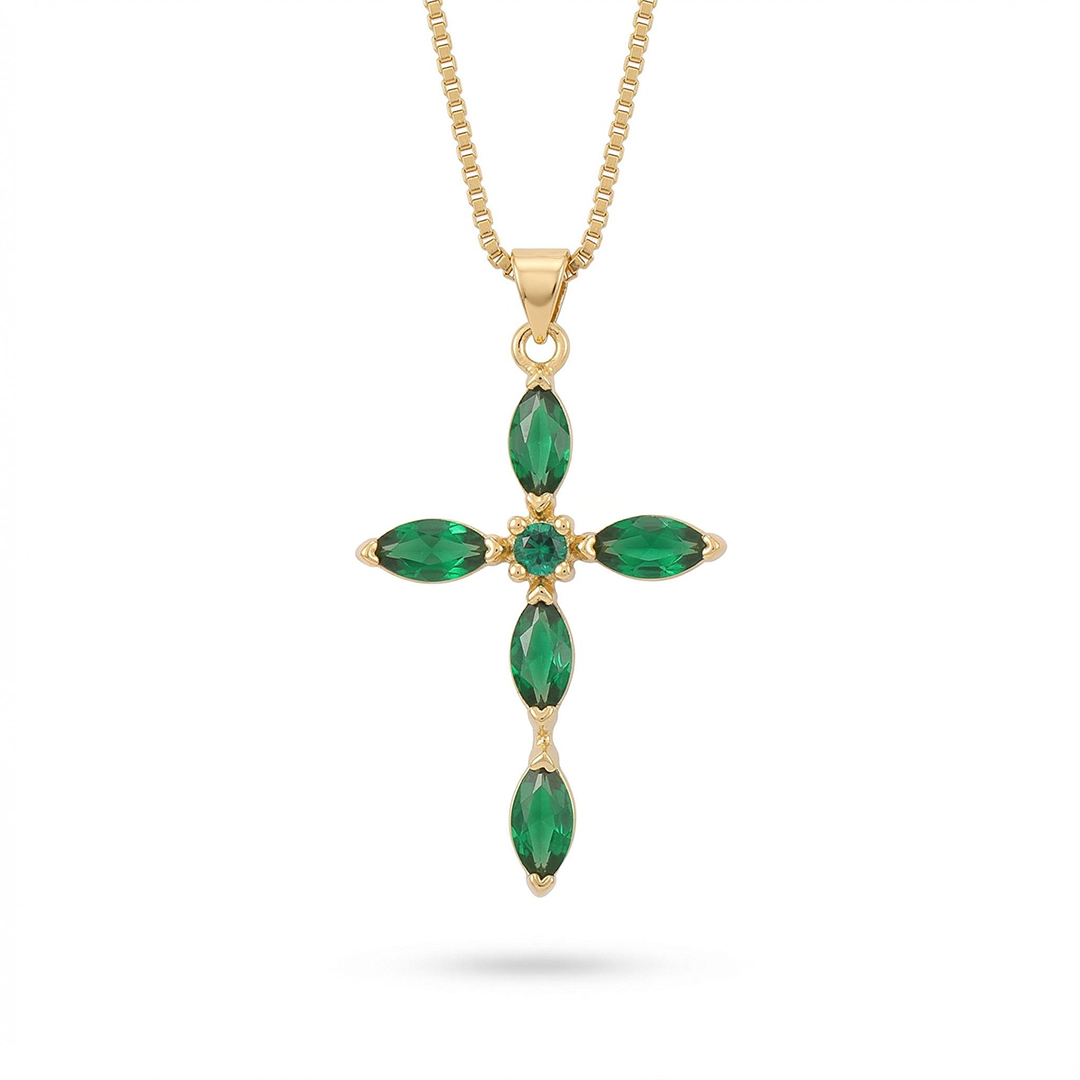 Crystal Cross Pendant Gold Plated Necklace