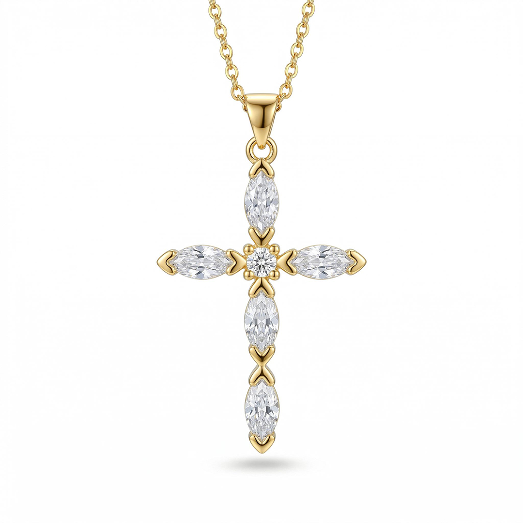 Crystal Cross Pendant Gold Plated Necklace