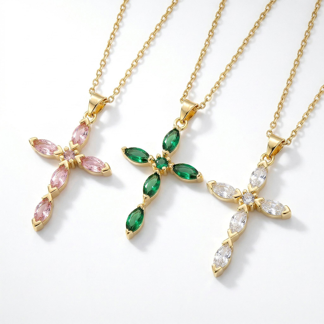 Crystal Cross Pendant Gold Plated Necklace