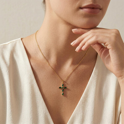 Crystal Cross Pendant Gold Plated Necklace