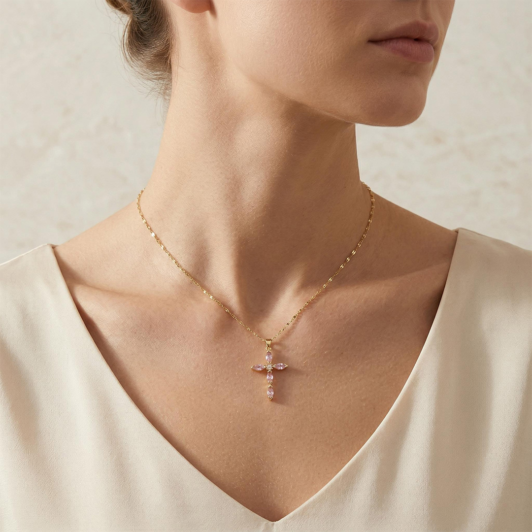 Crystal Cross Pendant Gold Plated Necklace