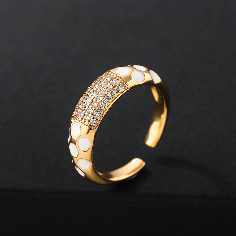 Honeycomb Colorful Enamel Gold Plated Open Ring