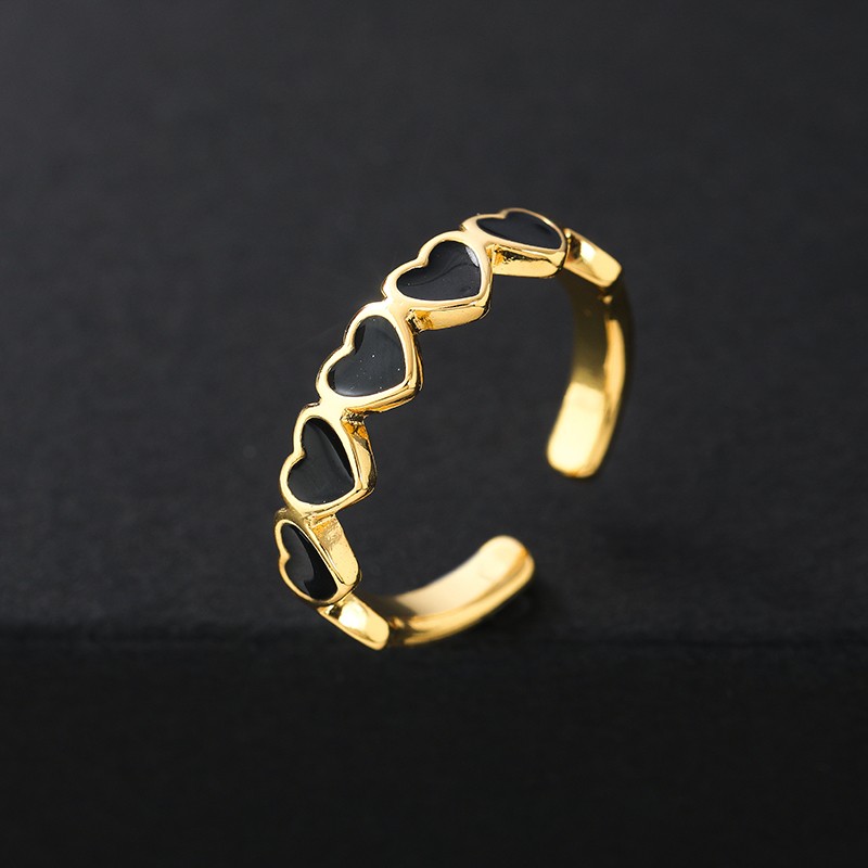 Heart Shape Colorful Enamel Gold Plated Open Ring