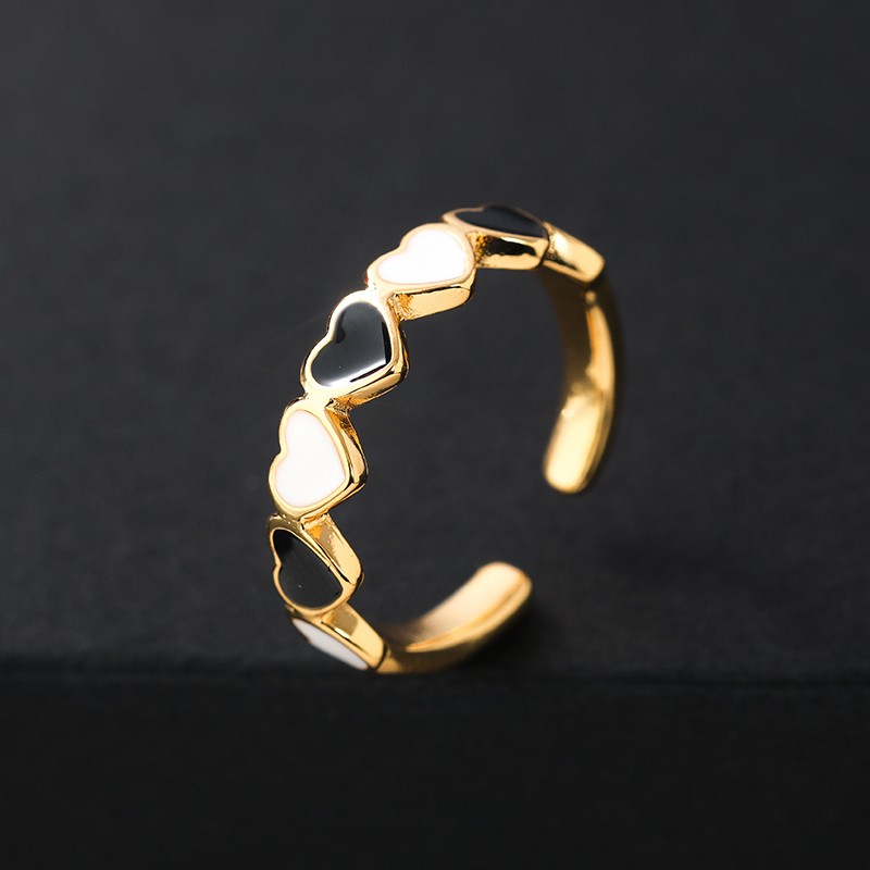 Heart Shape Colorful Enamel Gold Plated Open Ring
