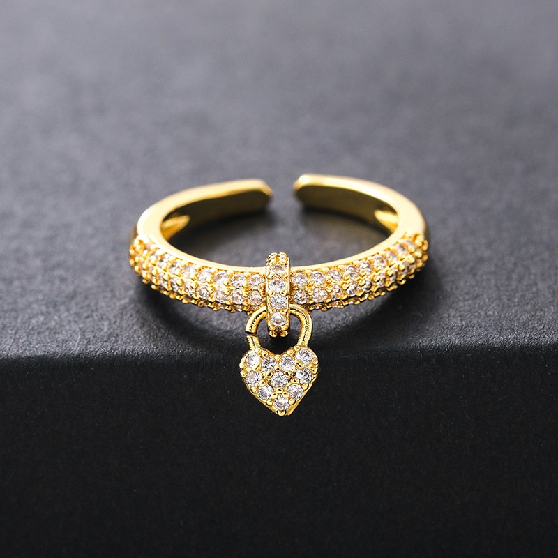 Micro Pave Heart Charm Open Ring