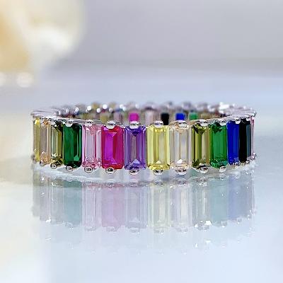 Multi-color Emerald Cut Sterling Silver Ring