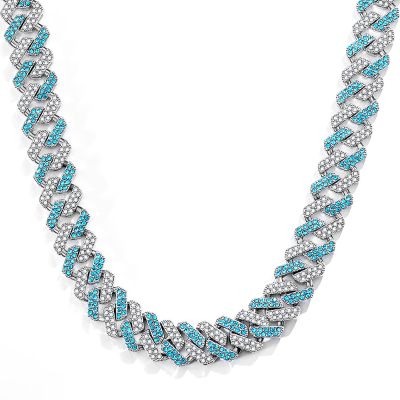 Women's 14mm White & Blue Prong Cuban Chain in White Gold