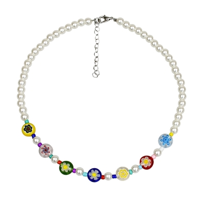 Colorful Daisy Petal Beaded Choker Pearl Necklace