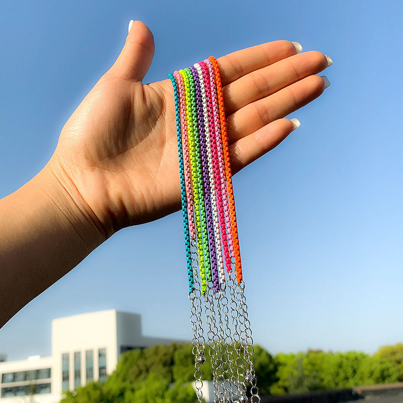 Boho Multicolor Box Chain Choker Necklace