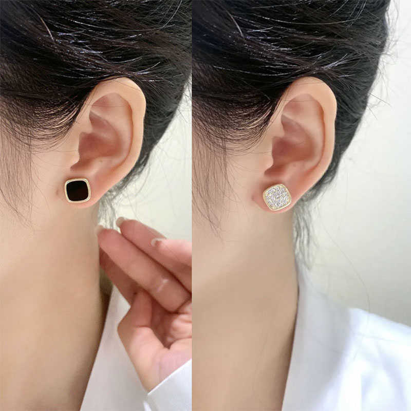 Pavé Square Reversible Magnetic Non-Piercing Stud Earrings