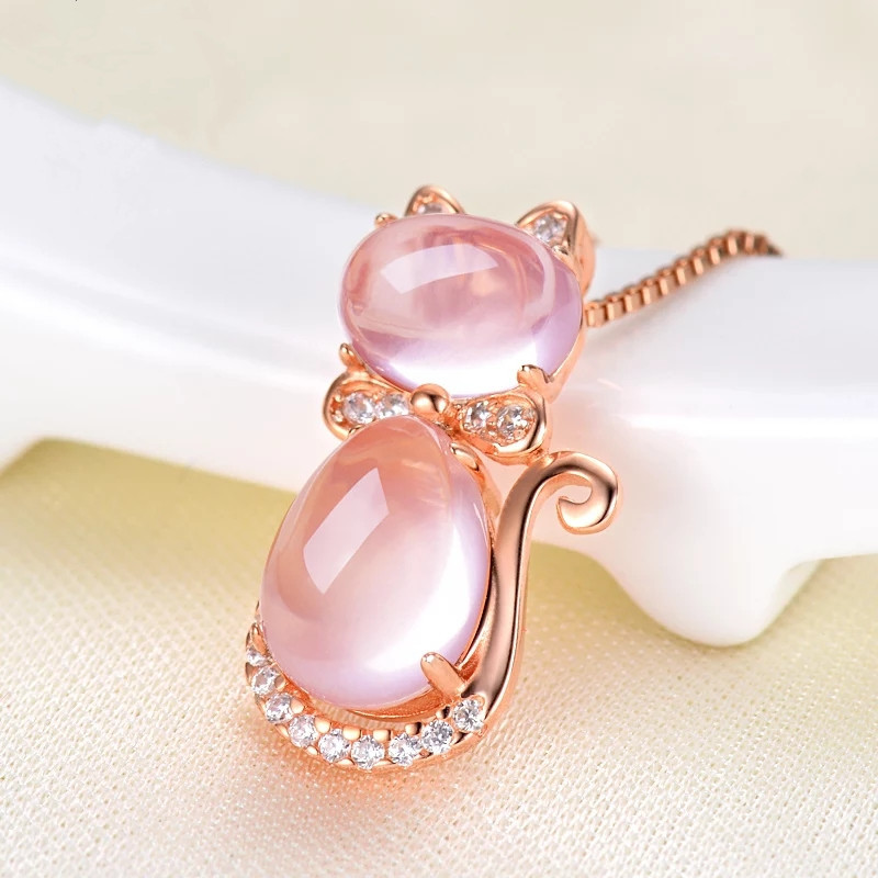 Cat Pink Crystal Necklace
