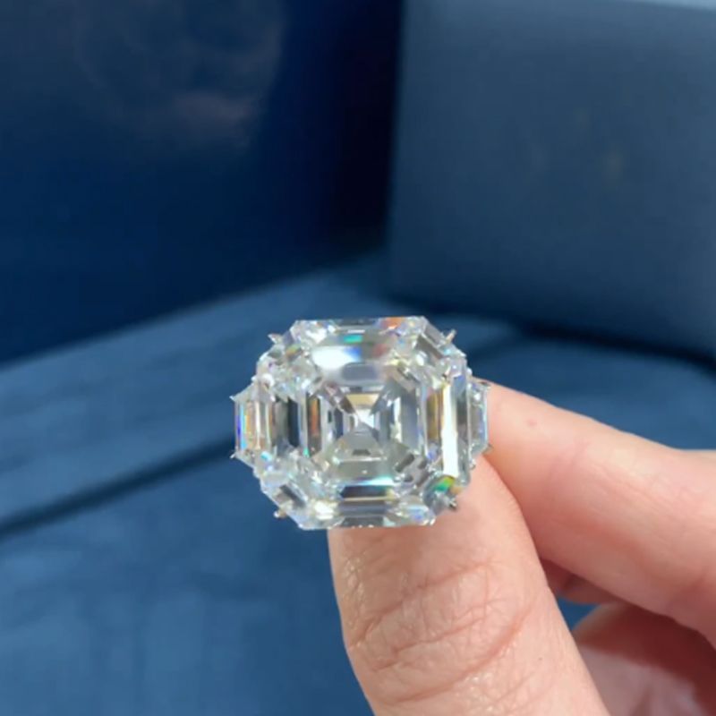 3-Stones Asscher Cut S925 Silver Engagement Ring