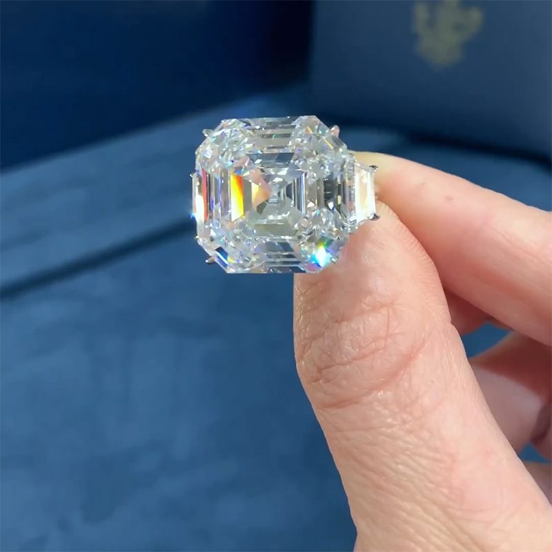 3-Stones Asscher Cut S925 Silver Engagement Ring