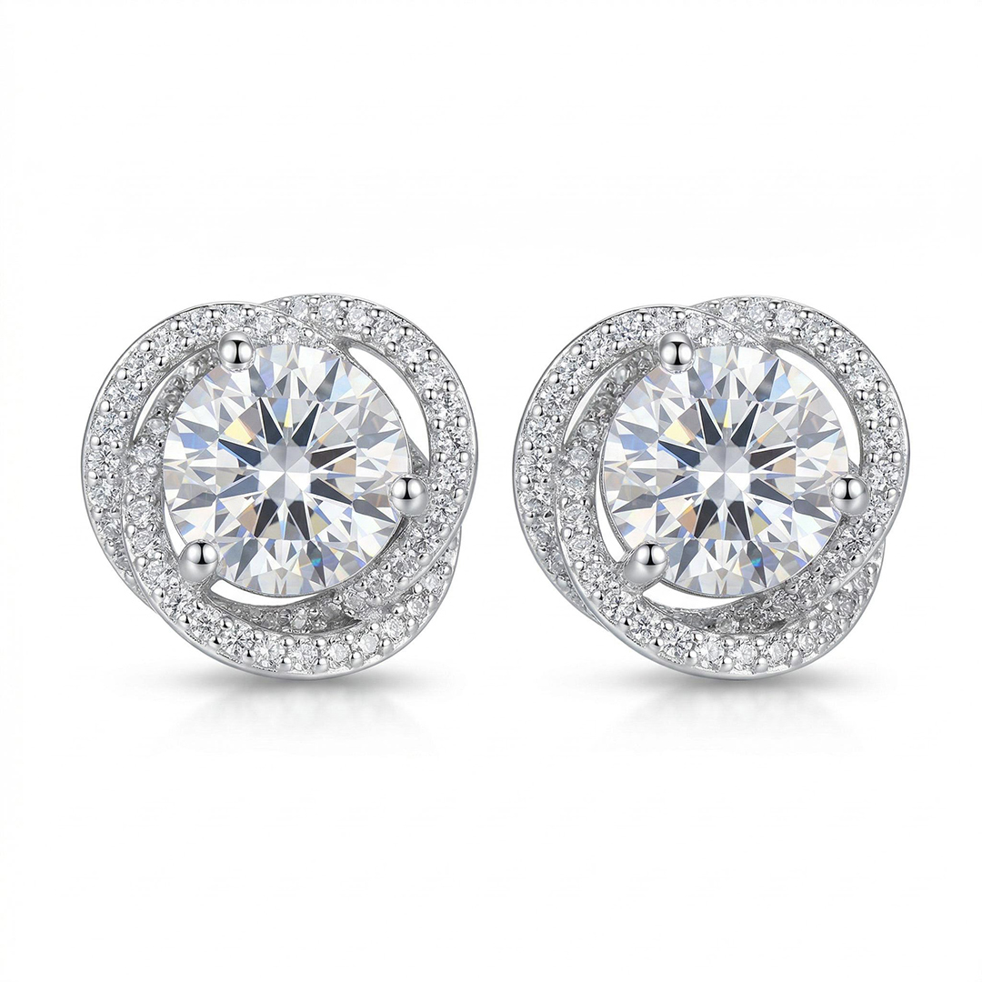 2.5CT Round Cut RoseTwist Halo Stud Earrings