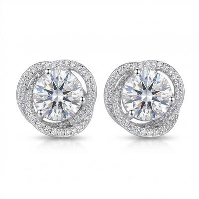 2.5CT Round Cut RoseTwist Halo Stud Earrings