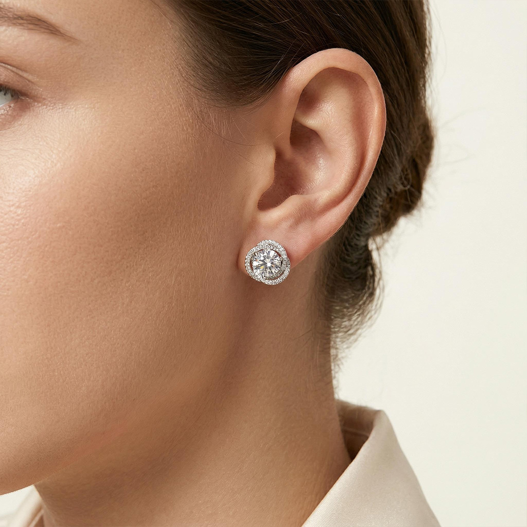2.5CT Round Cut RoseTwist Halo Stud Earrings