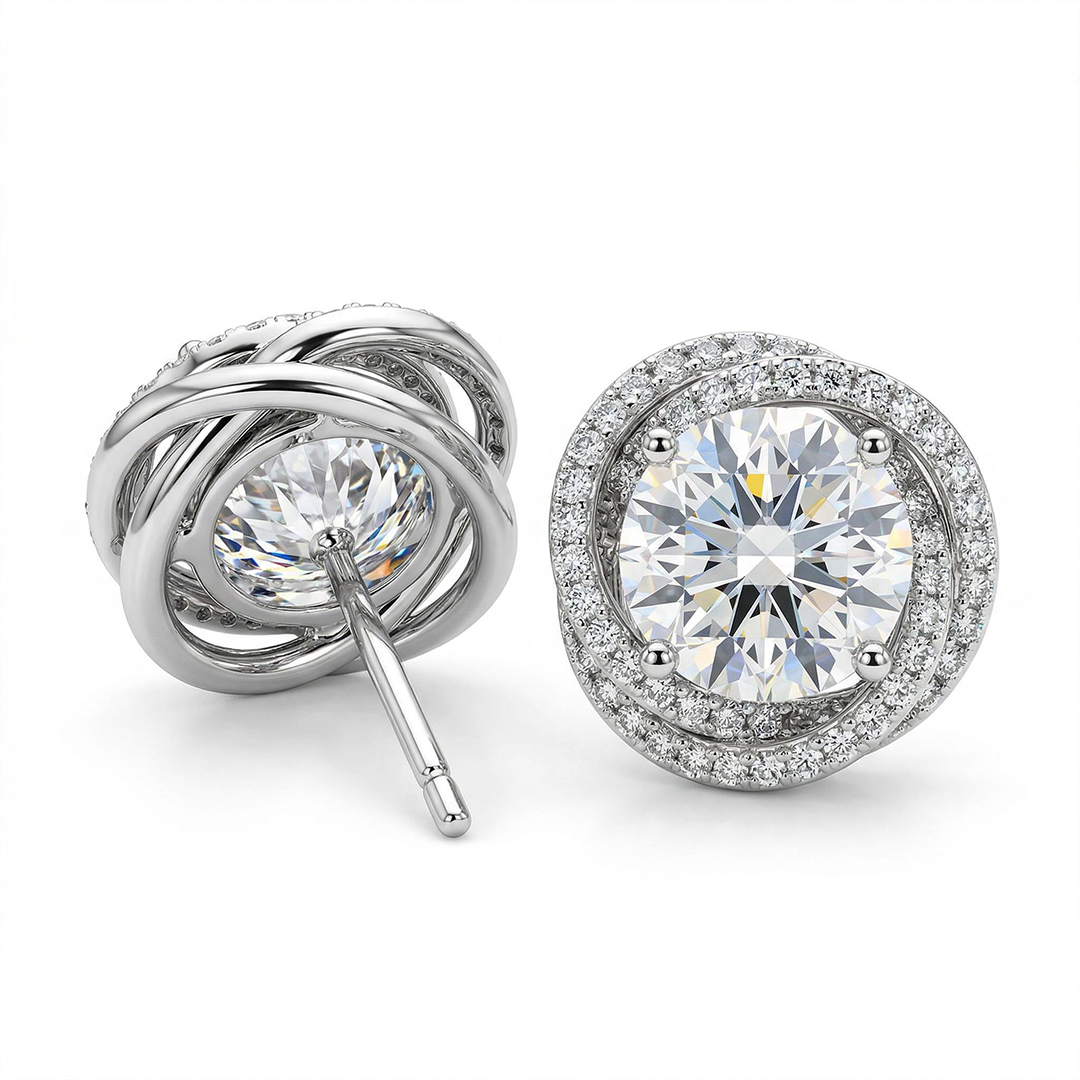 2.5CT Round Cut RoseTwist Halo Stud Earrings