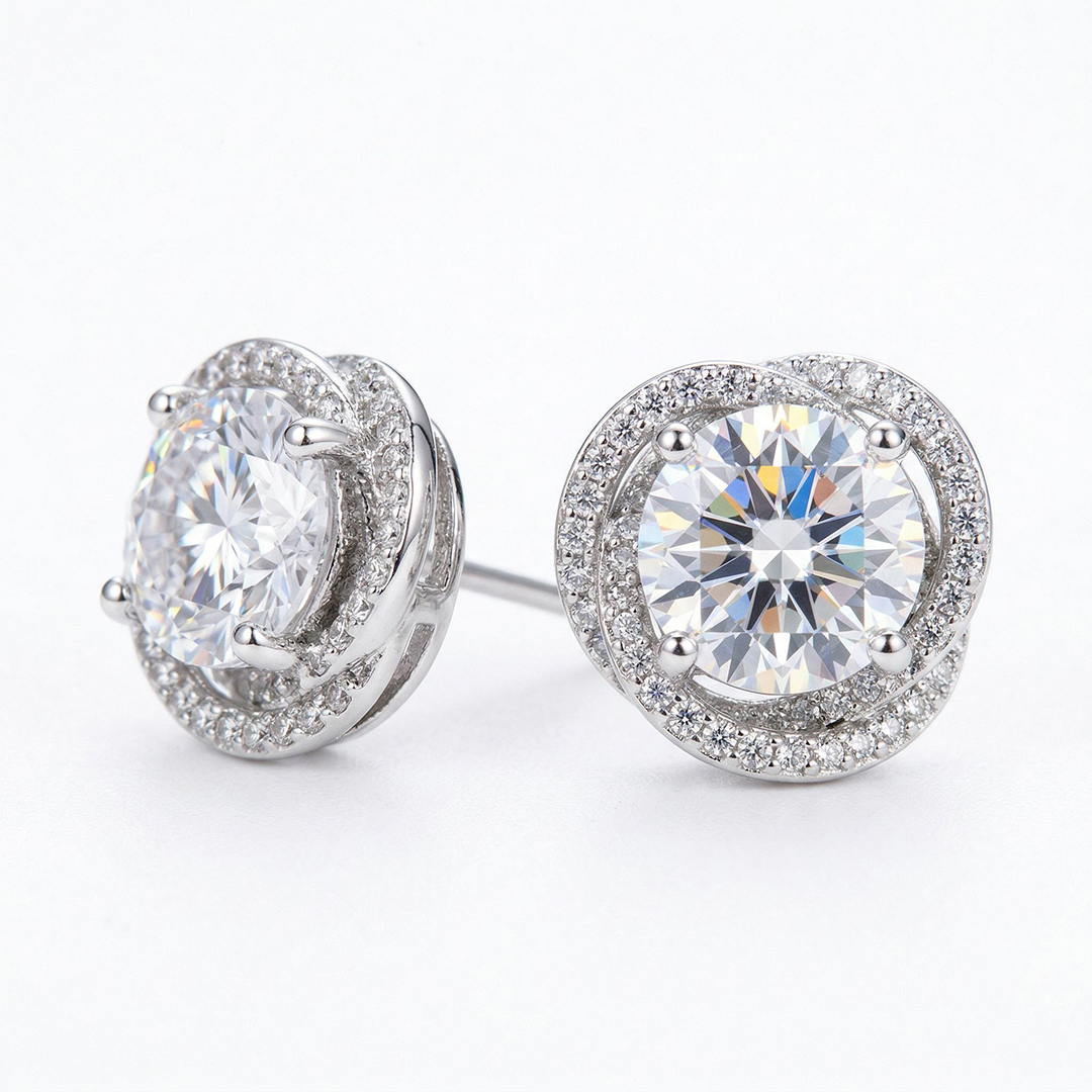 2.5CT Round Cut RoseTwist Halo Stud Earrings