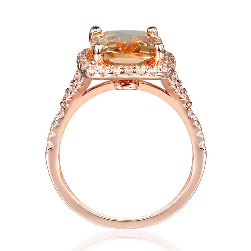 3Ct Elongated Rose Gold Halo Cushion Cut Engagement Ring
