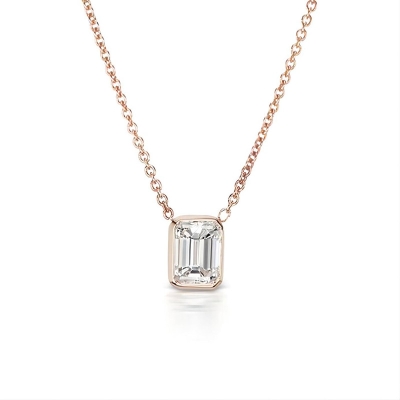 1.8 CT Emerald Cut Pendant Necklace in Rose Gold