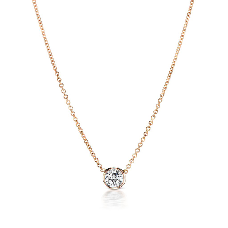 1.6 CT Round Cut Bezel Set Pendant Necklace in Rose Gold
