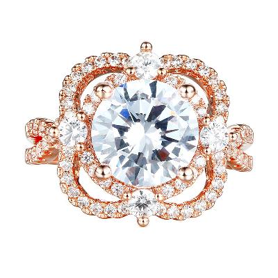 3.5 Ct Round Cut Floral Engagement Ring in Rose Gold