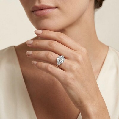 3.5 CT Emerald Cut Three Stone Ring