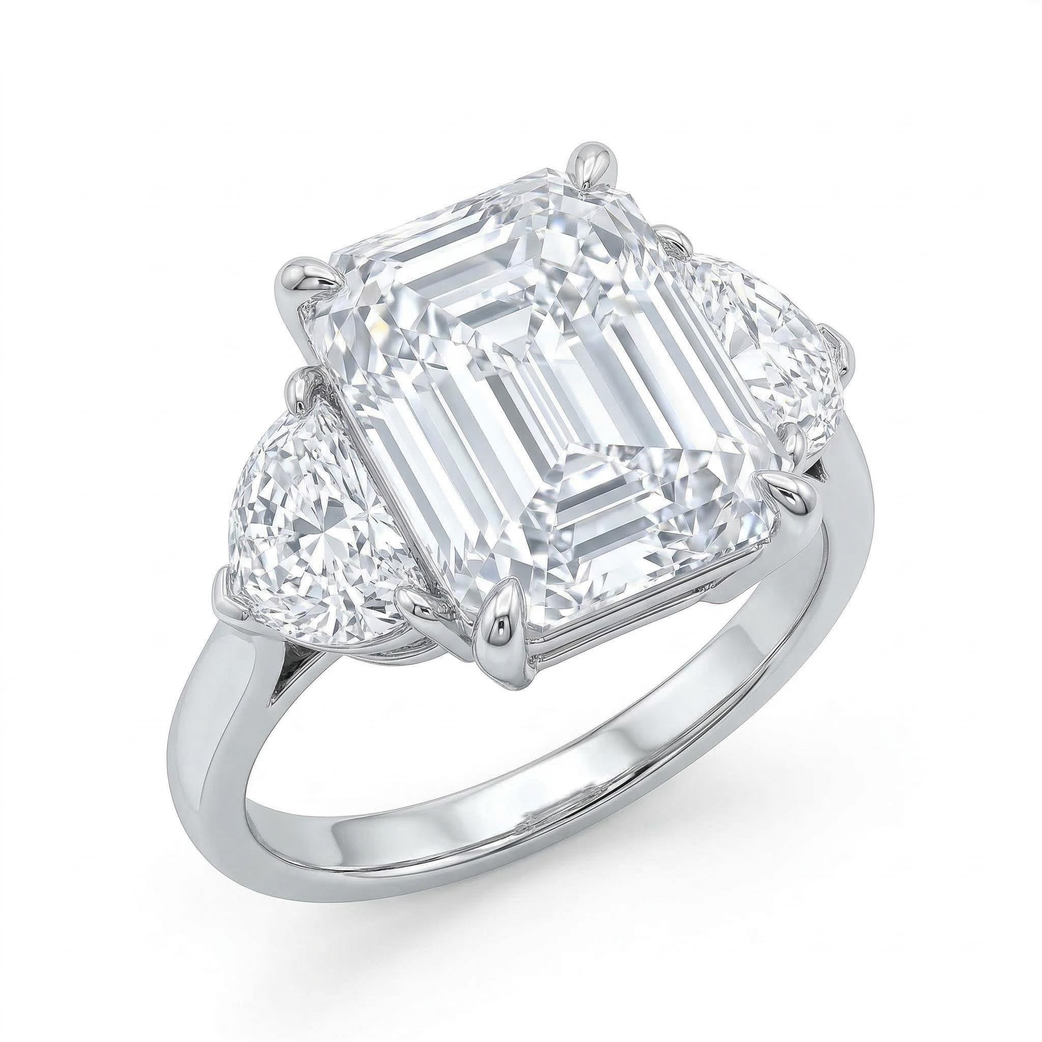 3.5 CT Emerald Cut Three Stone Ring