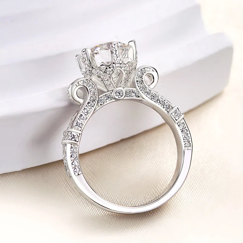 Micro Pave Round Cut Flower Design Engagement Ring