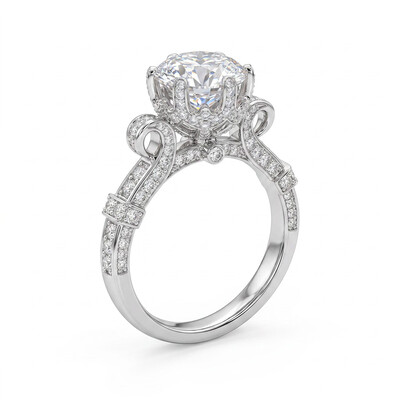 Micro Pave Round Cut Flower Design Engagement Ring