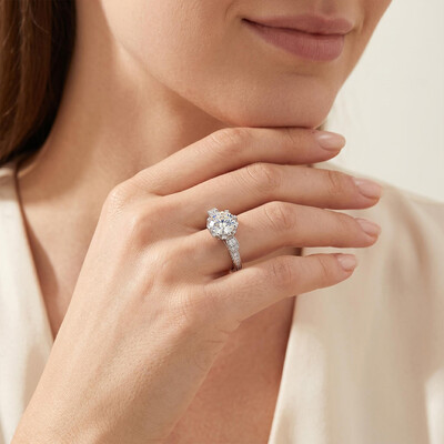 Micro Pave Round Cut Flower Design Engagement Ring