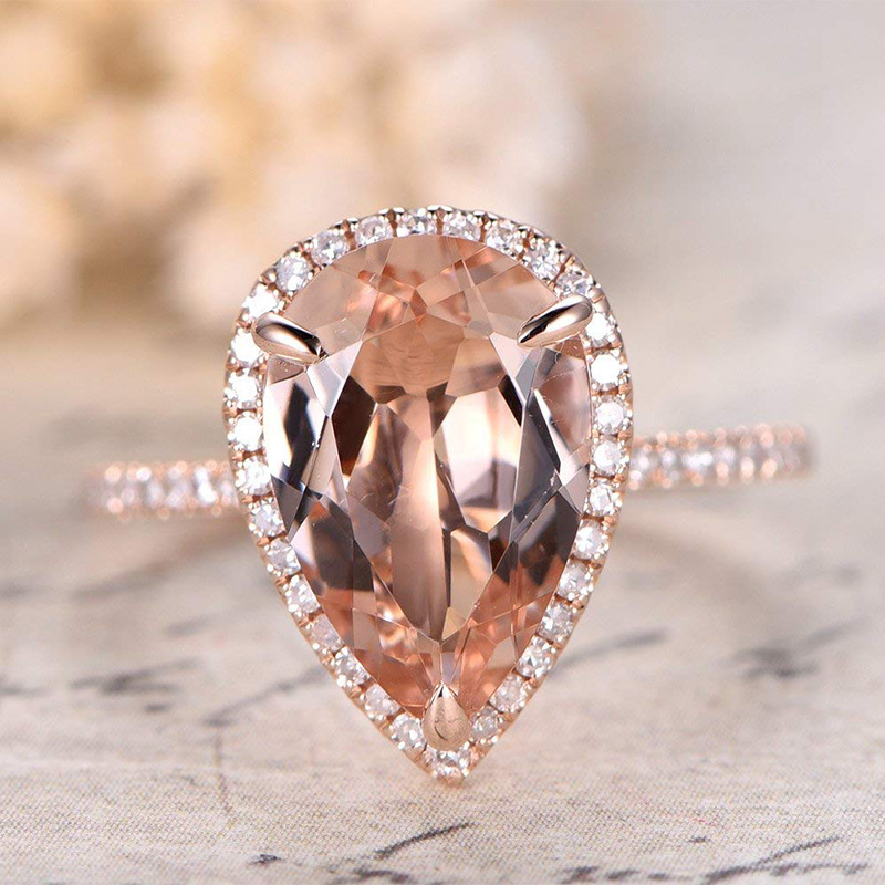  Halo Pear Cut Engagement Ring in Rose Gold
