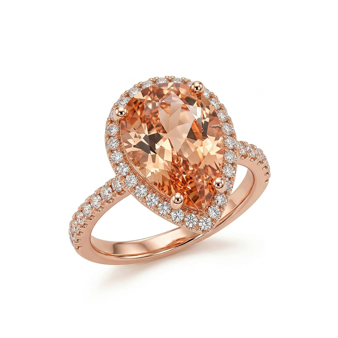  Halo Pear Cut Engagement Ring in Rose Gold