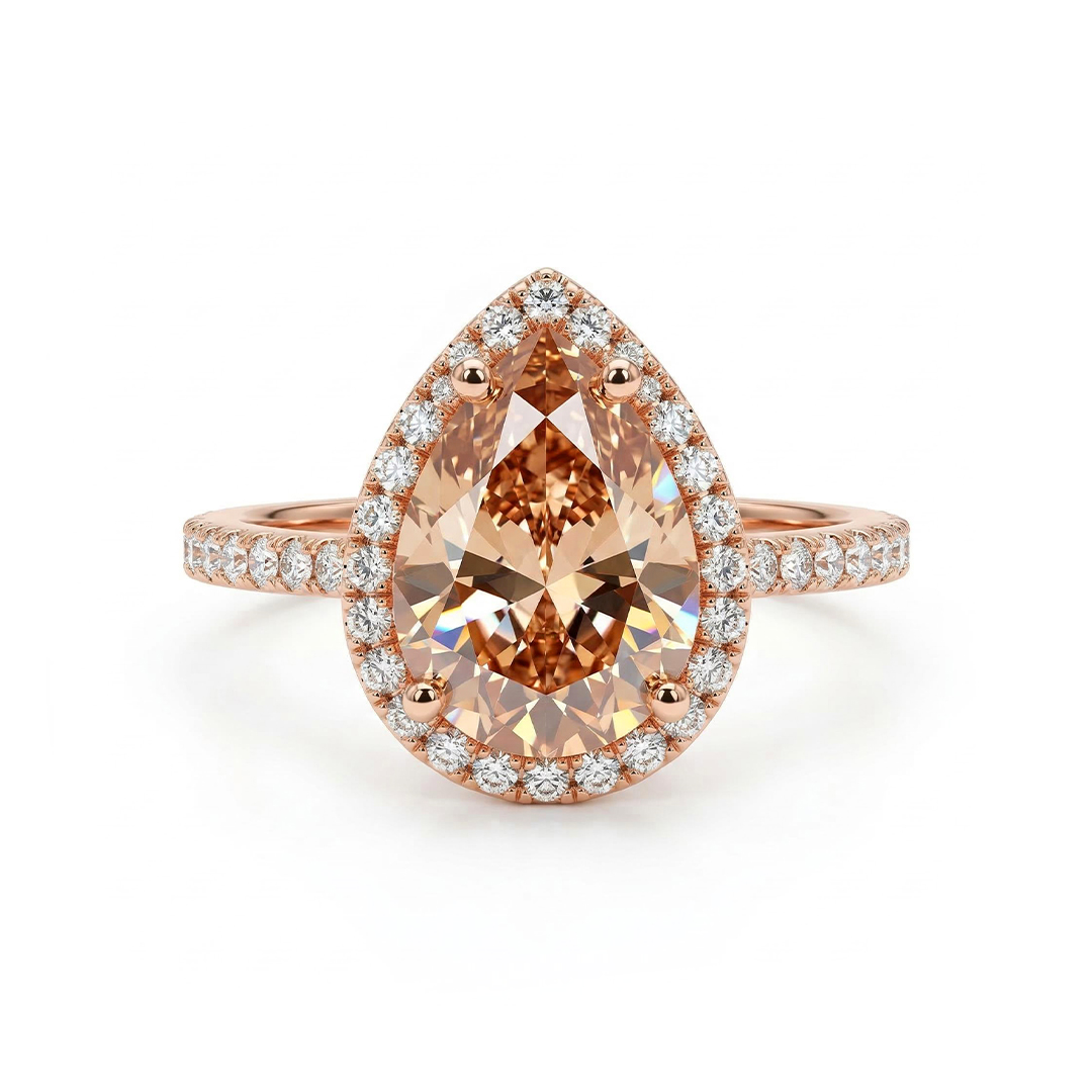  Halo Pear Cut Engagement Ring in Rose Gold