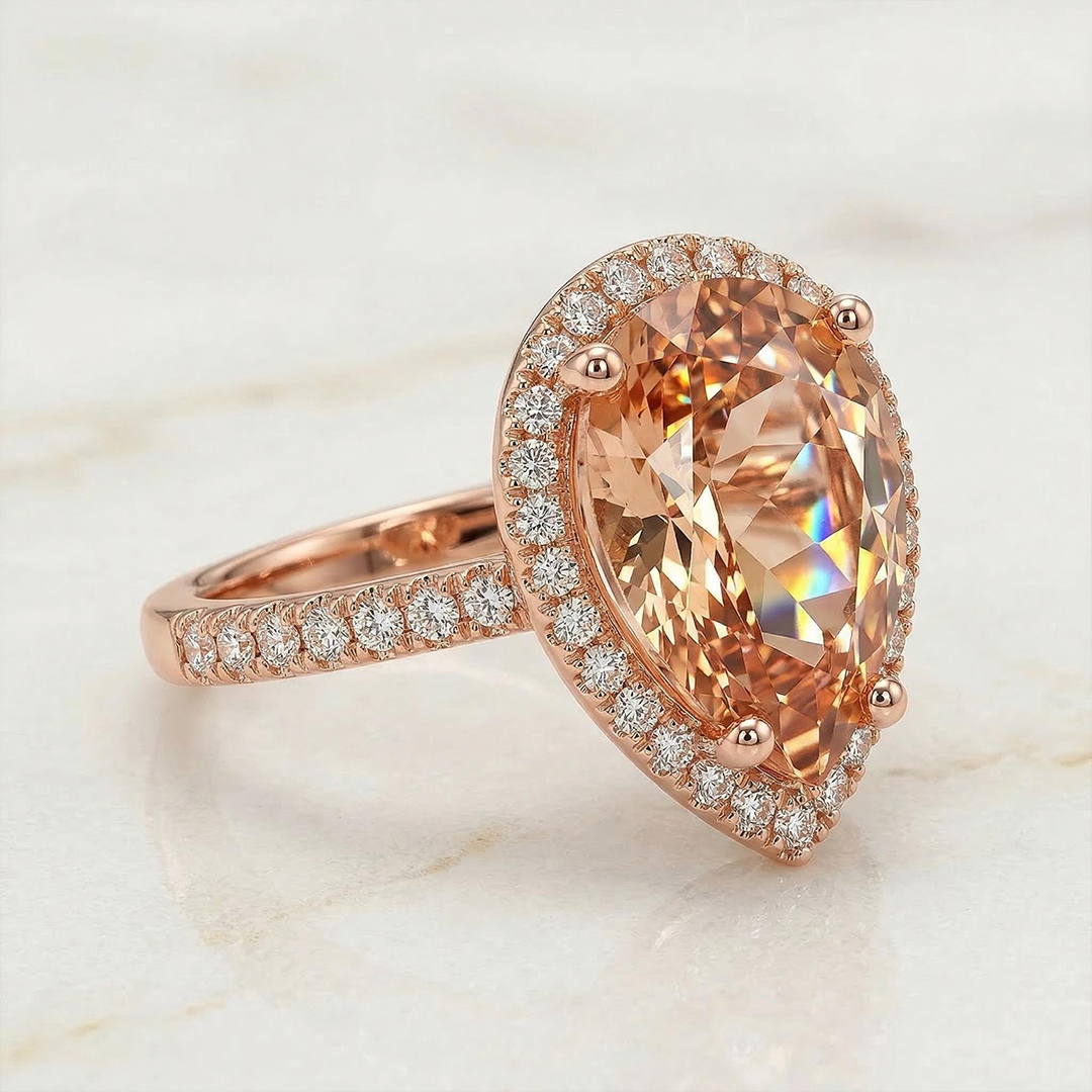  Halo Pear Cut Engagement Ring in Rose Gold