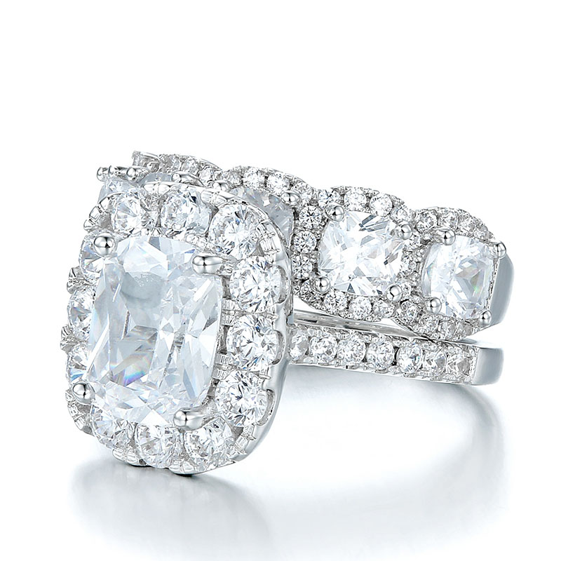4.5CT Cushion Cut With Halo Eternity Ring Set