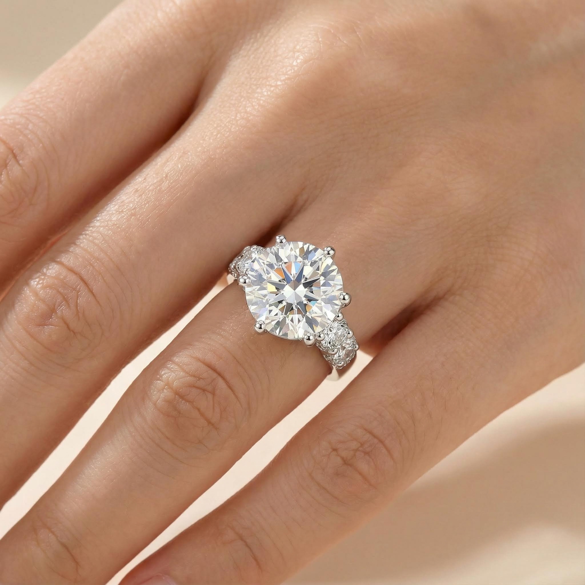 Luxury 9 Ct Round Cut S925 Sterling Silver Engagement Ring