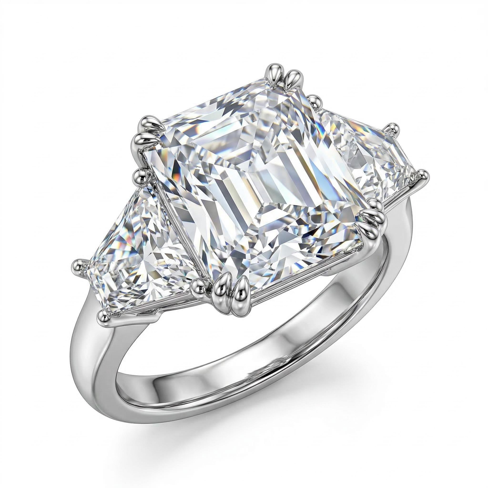 4 CT Three Stone Radiant Cut Engagement Ring