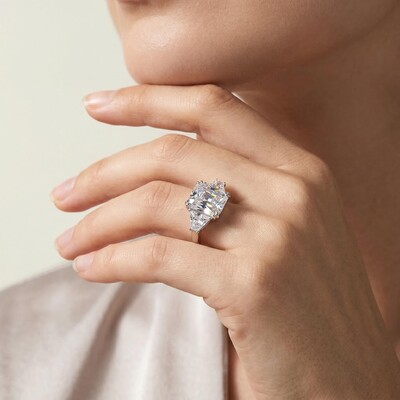 4 CT Three Stone Radiant Cut Engagement Ring