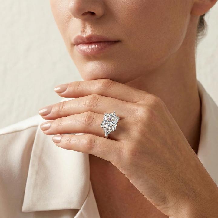 4 CT Three Stone Radiant Cut Engagement Ring