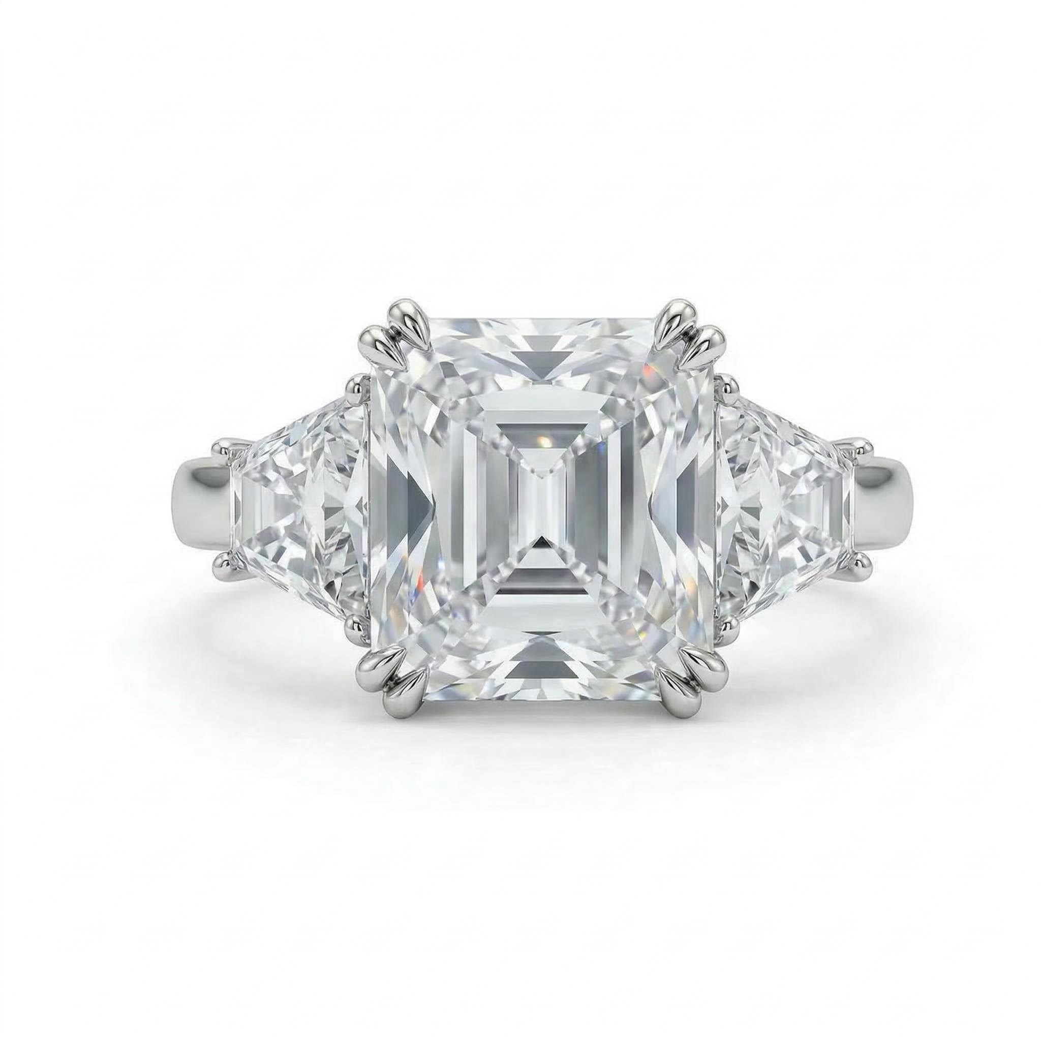 4 CT Three Stone Radiant Cut Engagement Ring