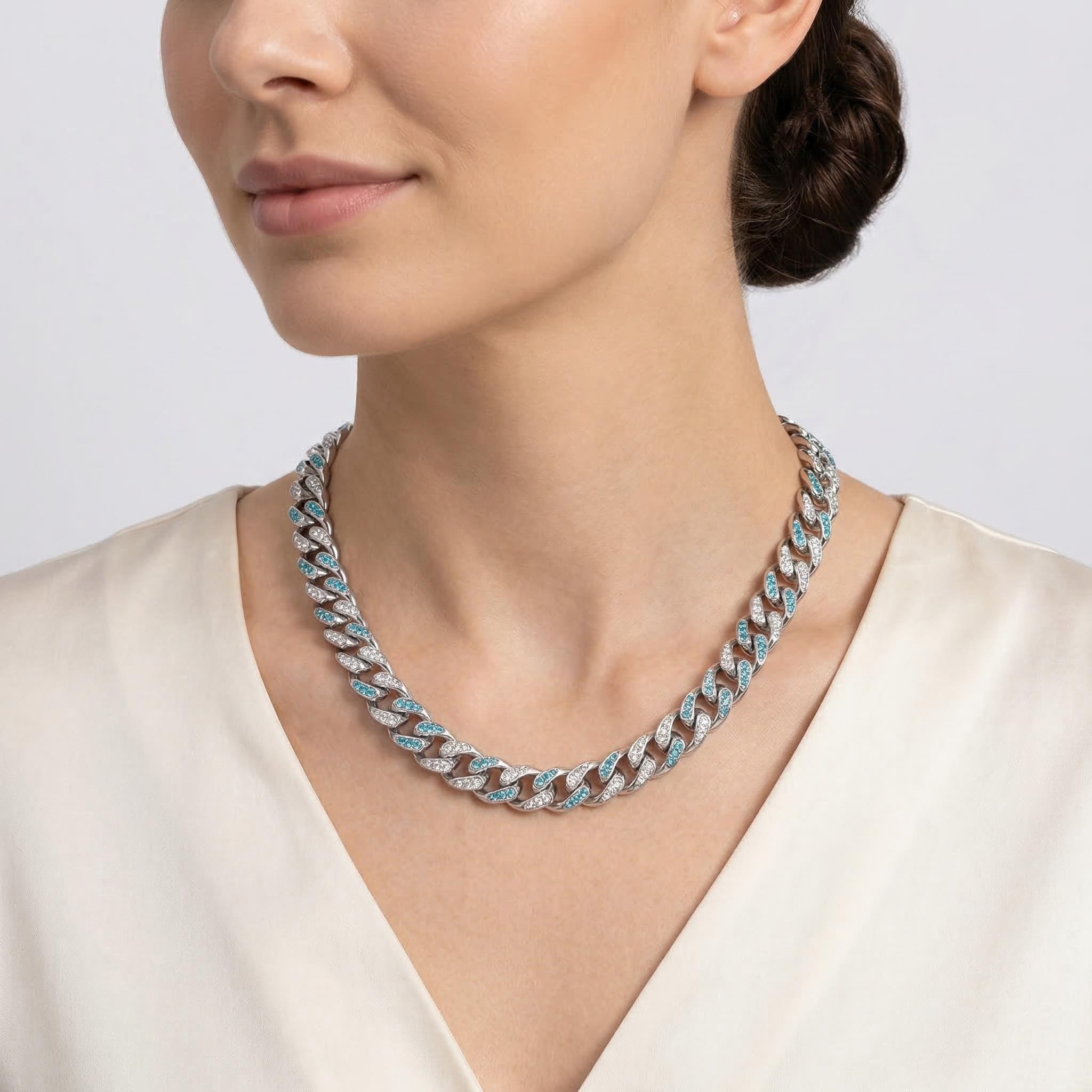 Women's Iced 10mm Teardrop Blue & White Miami Cuban Chain