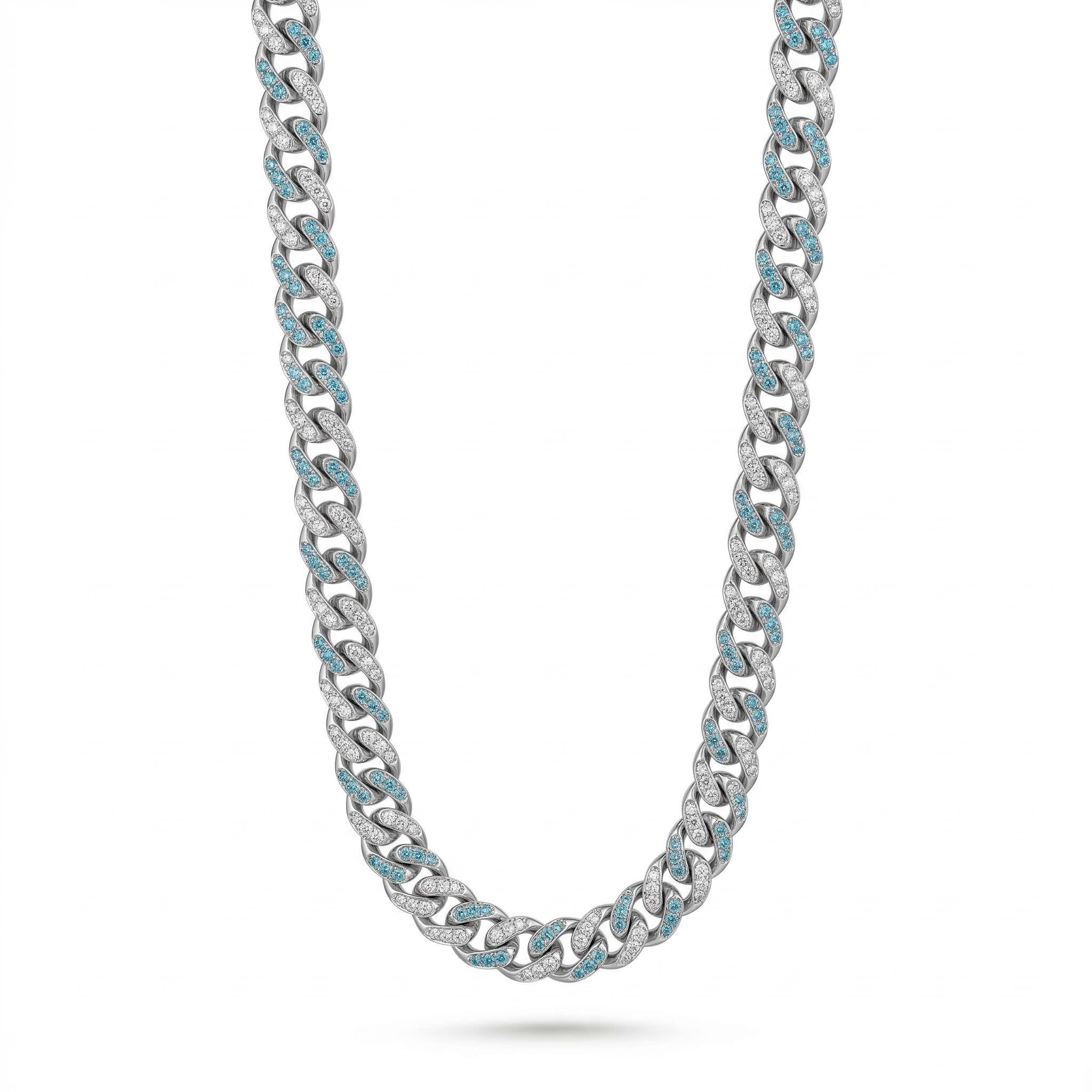 Women's Iced 10mm Teardrop Blue & White Miami Cuban Chain