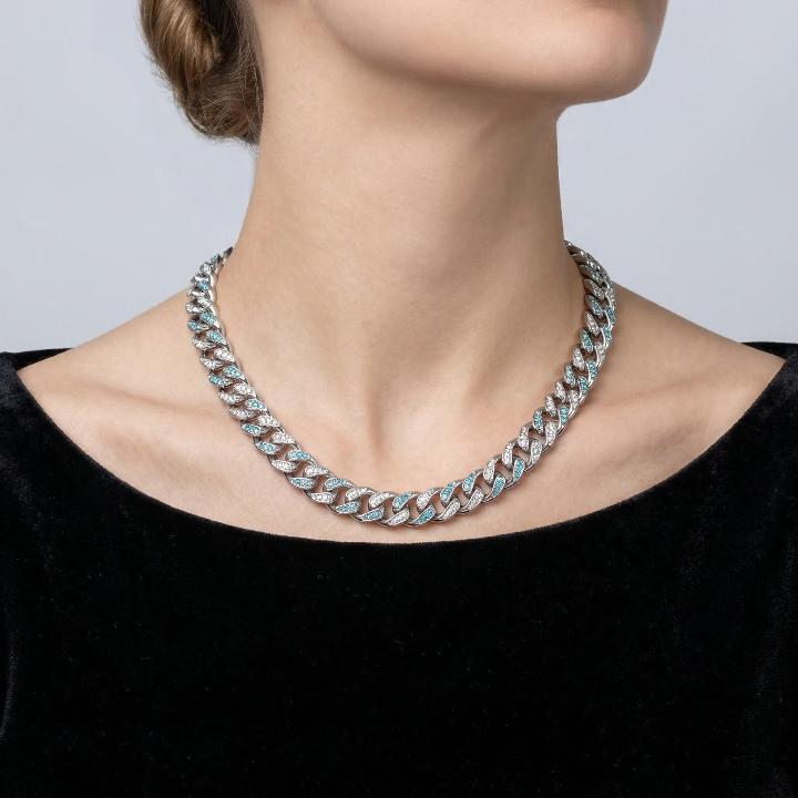 Women's Iced 10mm Teardrop Blue & White Miami Cuban Chain