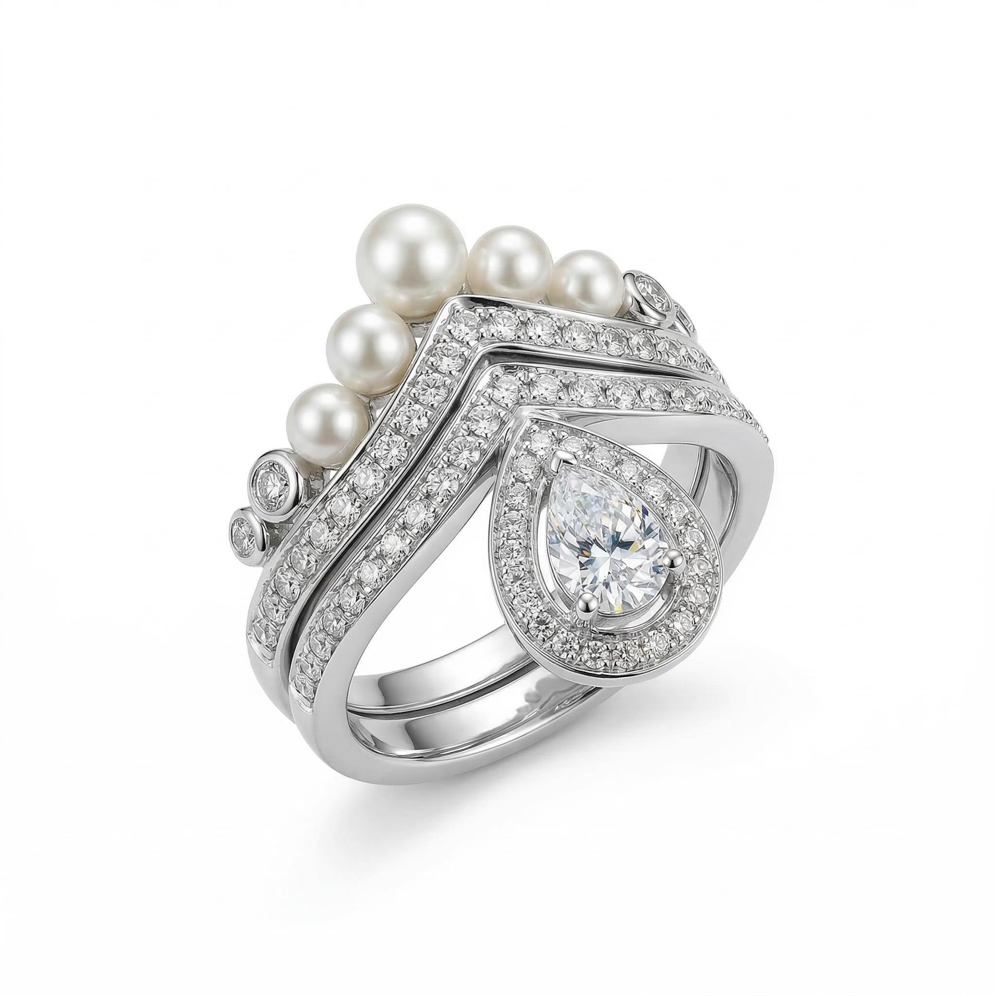  Pearl Crown Ring Set