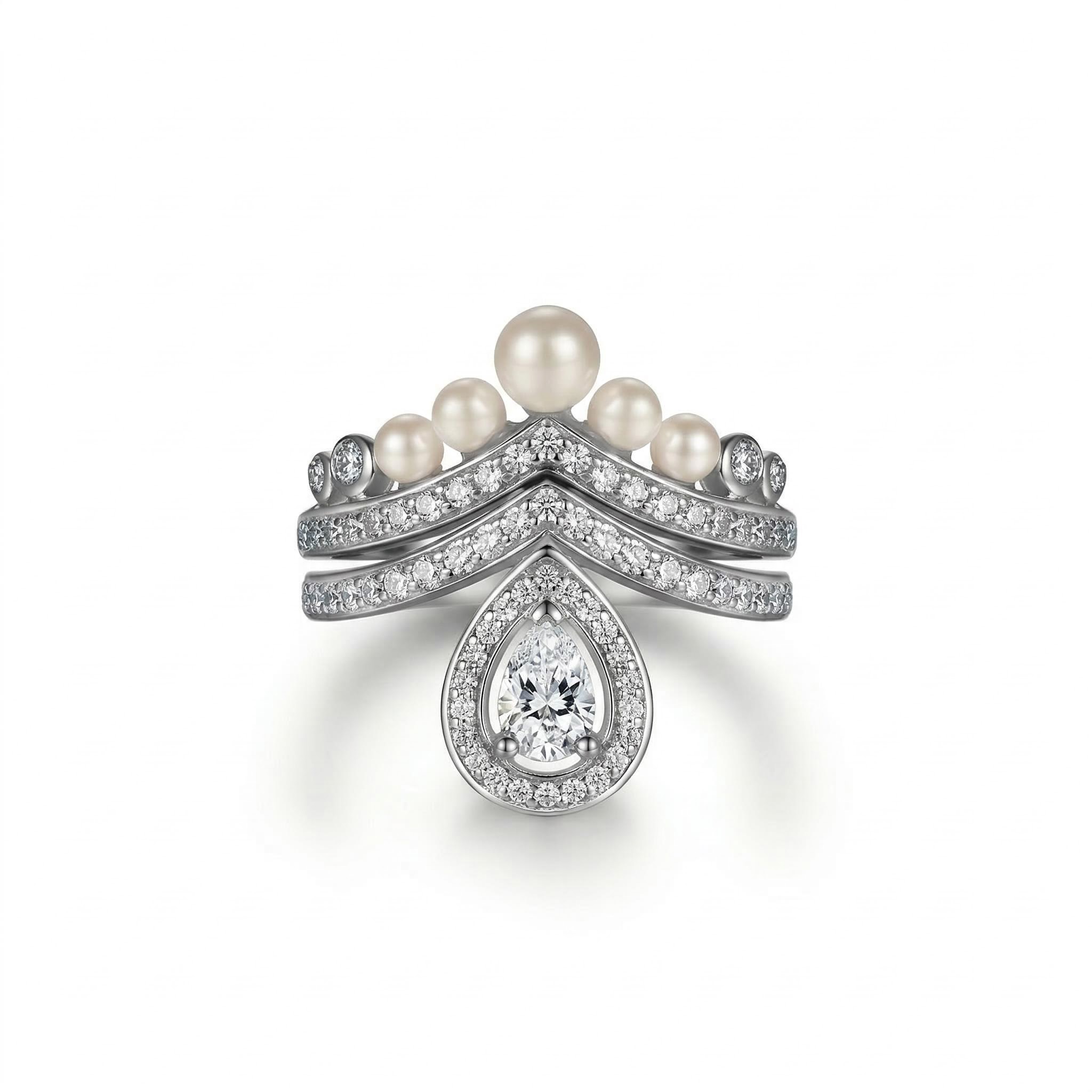  Pearl Crown Ring Set