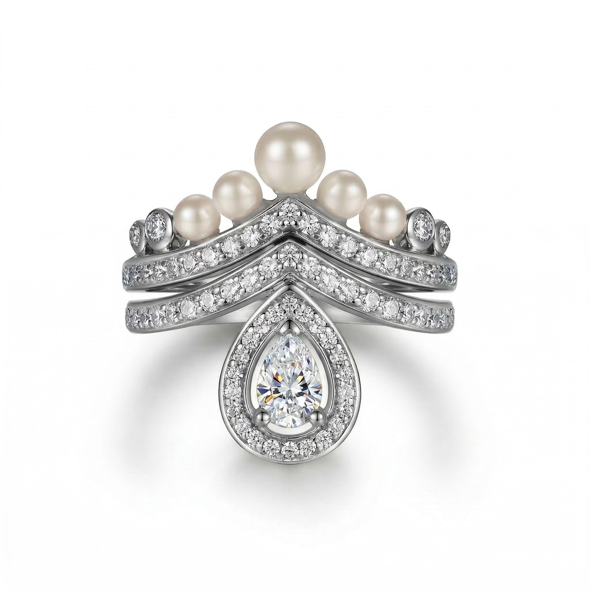  Pearl Crown Ring Set
