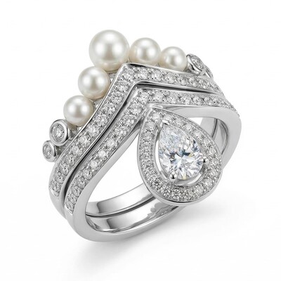  Pearl Crown Ring Set
