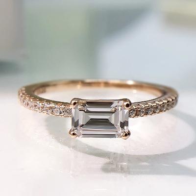  Emerald Cut White Stone and Halo Engagement Ring