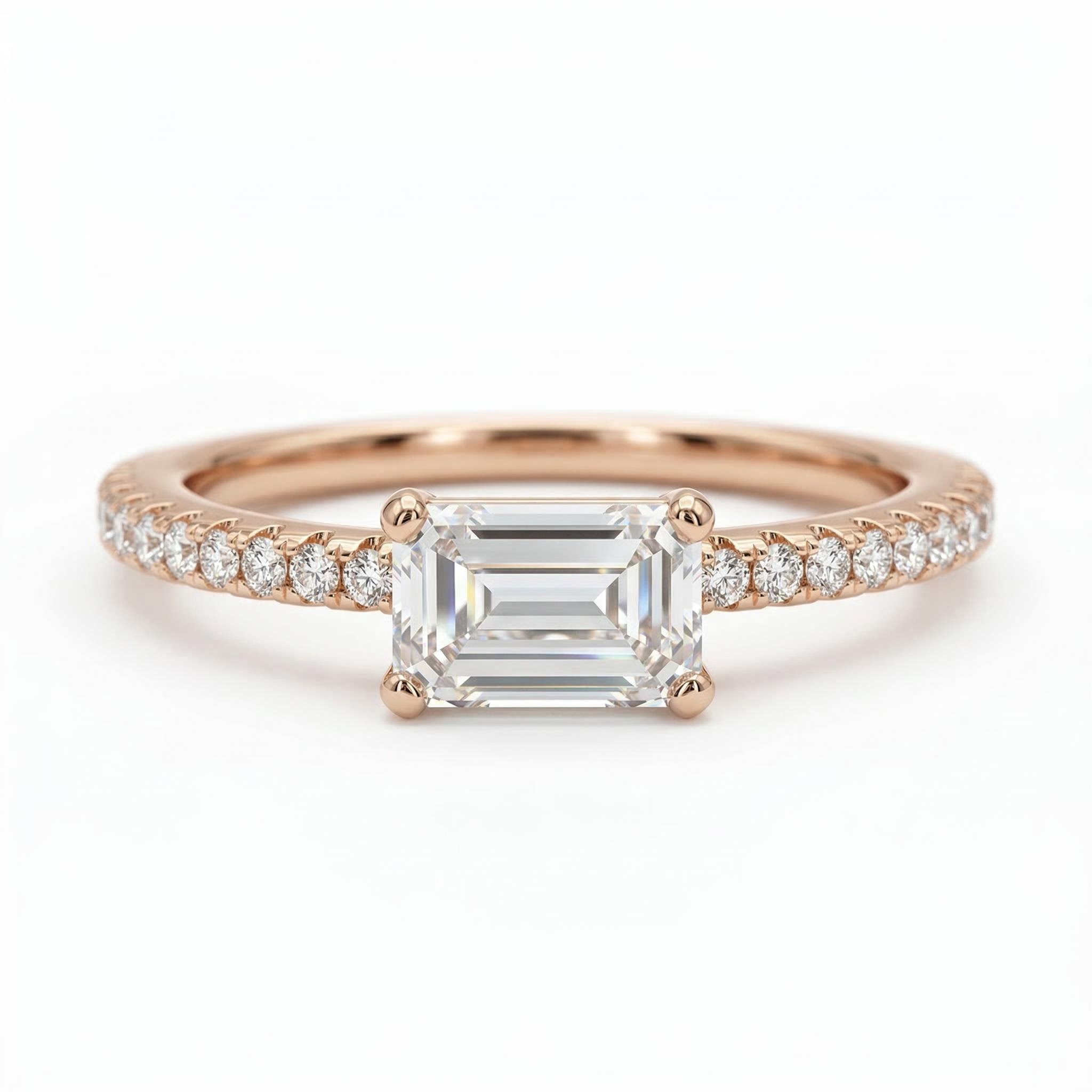  Emerald Cut White Stone and Halo Engagement Ring